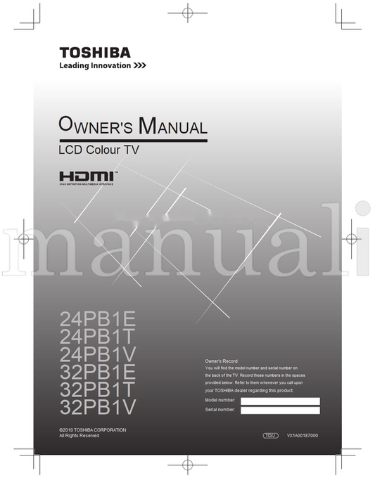 Toshiba 24PB1E 24PB1T 24PB1V 32PB1E 32PB1T 32PB1V VX1A00187000 (32 pages) TV Operating Manual