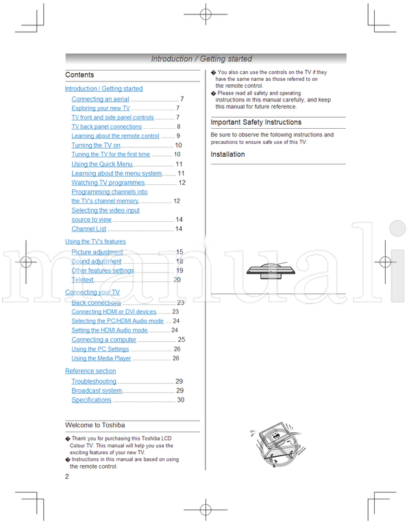 Toshiba 24PB1E 24PB1T 24PB1V 32PB1E 32PB1T 32PB1V VX1A00187000 (32 pages) TV Operating Manual