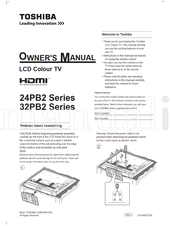 Toshiba 24PB2 32PB2 VX1A00221700 (24 pages) TV Operating Manual