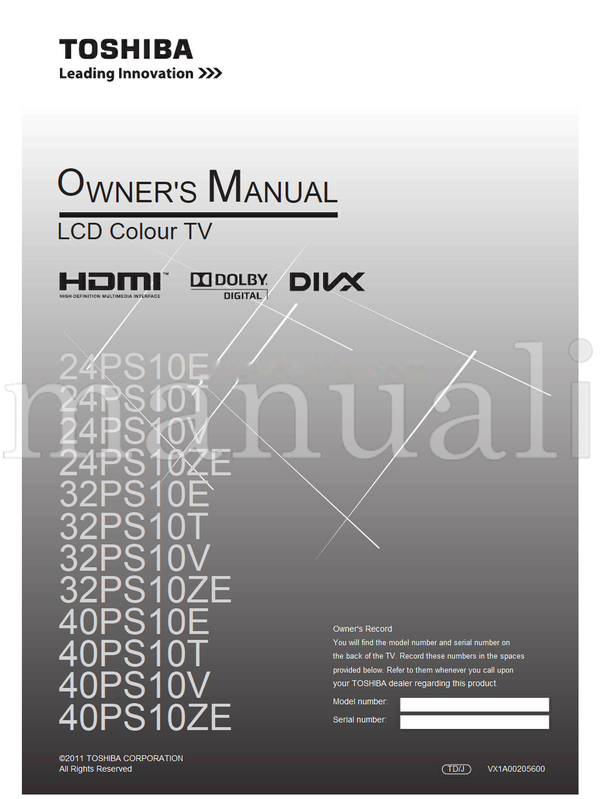 Toshiba 24PS10E 24PS10T 24PS10V 24PS10ZE 32PS10E 32PS10T 32PS10V (36 pages) TV Operating Manual