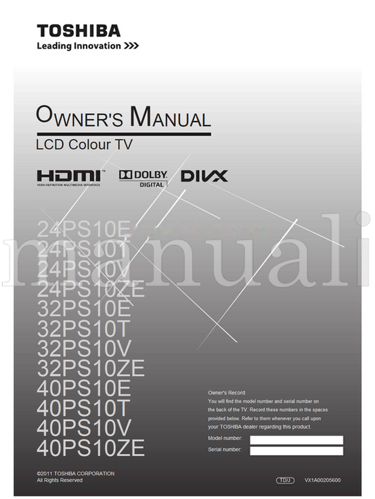 Toshiba 24PS10E 24PS10T 24PS10V 24PS10ZE 32PS10E 32PS10T 32PS10V (36 pages) TV Operating Manual