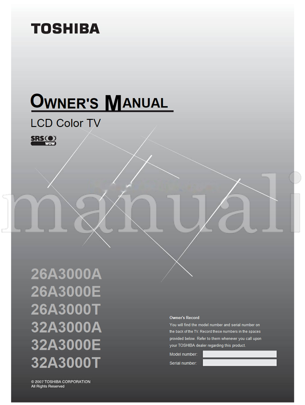 Toshiba 26A3000A 26A3000E 26A3000T 32A3000A 32A3000E 32A3000T (28 pages) TV Operating Manual