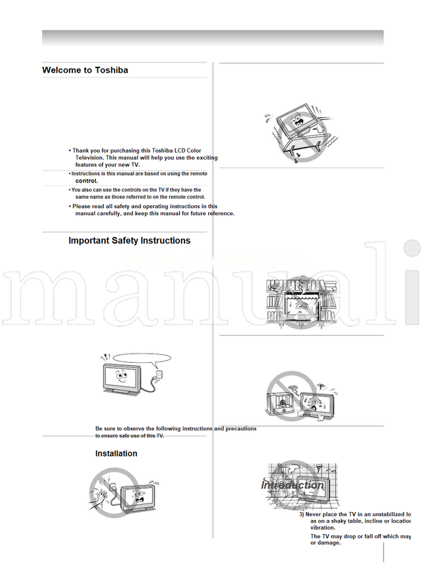 Toshiba 26A3000A 26A3000E 26A3000T 32A3000A 32A3000E 32A3000T (28 pages) TV Operating Manual