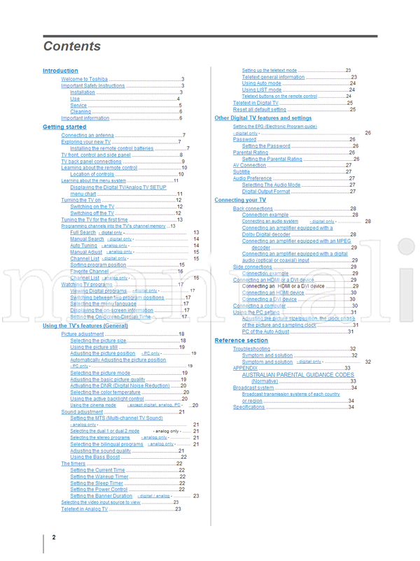 Toshiba 26AV500A (39 pages) TV Operating Manual