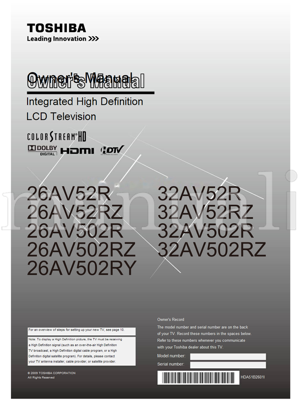 Toshiba 26AV52R 26AV52RZ 26AV502R 26AV502RZ 26AV502RY 32AV52R (64 pages) TV Operating Manual