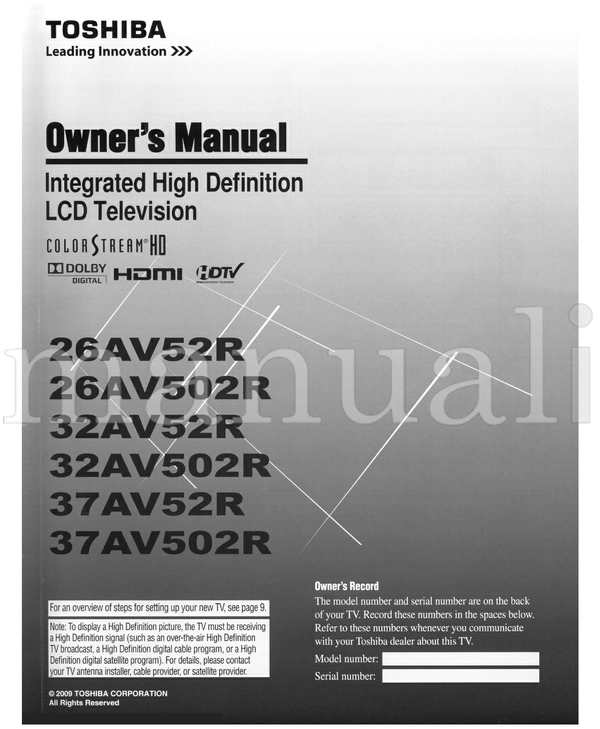 Toshiba 26AV52R (68 pages) TV Operating Manual
