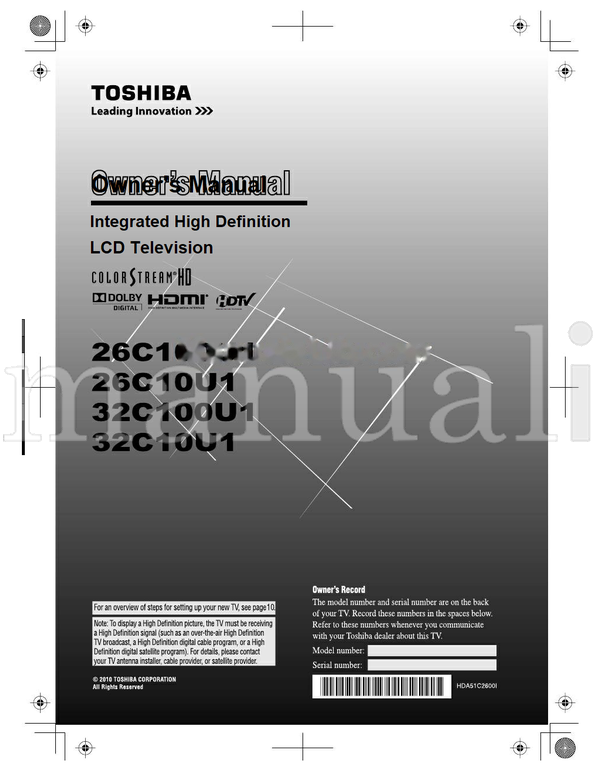 Toshiba 26C100U1 (62 pages) TV Operating Manual