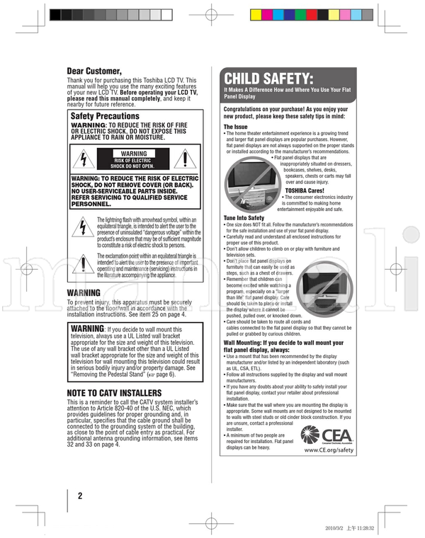 Toshiba 26C100U1 (62 pages) TV Operating Manual