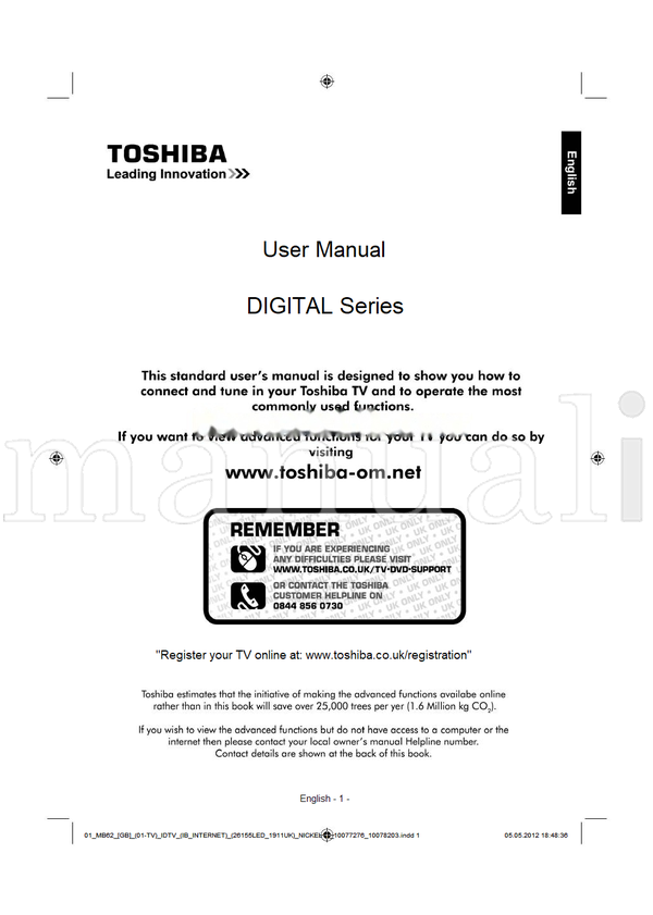 Toshiba 26DL933B (60 pages) TV Operating Manual