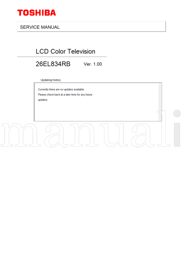 Toshiba 26EL834RB (26 pages) TV Service Manual