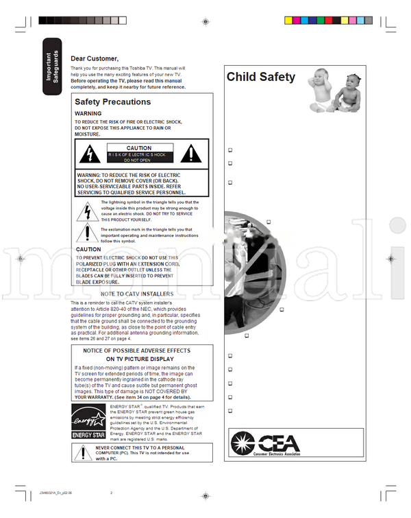 Toshiba 26HF66 J3W60321AEncov (88 pages) TV Operating Manual