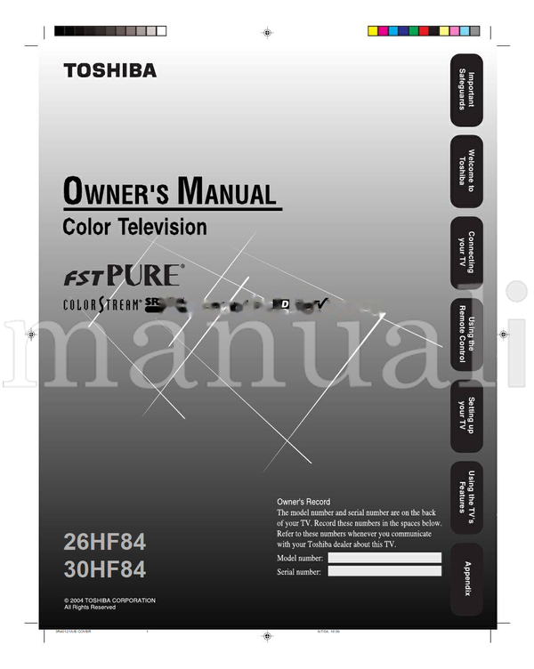 Toshiba 26HF84 30HF84 3R40121A (46 pages) TV Operating Manual