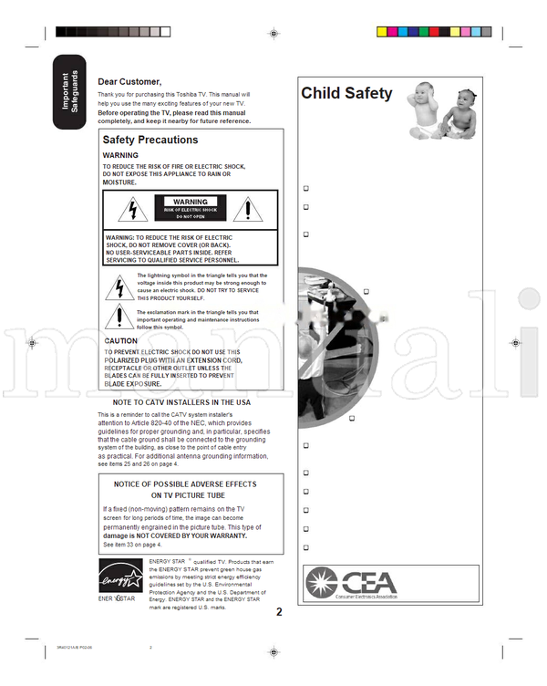Toshiba 26HF84 30HF84 3R40121A (46 pages) TV Operating Manual