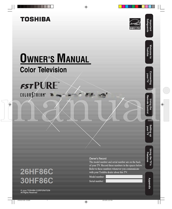 Toshiba 26HF86C 30HF86C (88 pages) TV Operating Manual