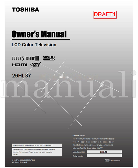 Toshiba 26HL37 DRAFT1 VX1A00068800 (52 pages) TV Operating Manual