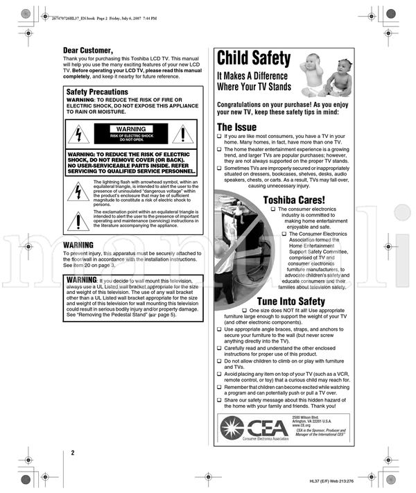 Toshiba 26HL37 DRAFT1 VX1A00068800 (52 pages) TV Operating Manual