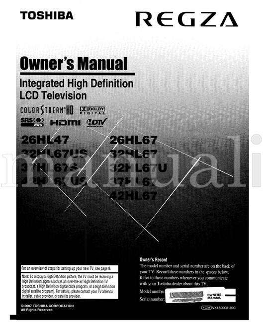 Toshiba 26HL47 (74 pages) TV Operating Manual