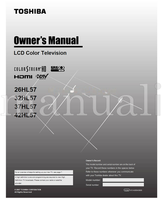 Toshiba 26HL57 32HL57 37HL57 42HL57 VX1A00043600 (52 pages) TV Operating Manual