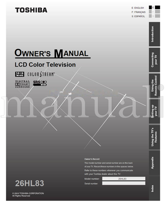 Toshiba 26HL83 (66 pages) TV Operating Manual