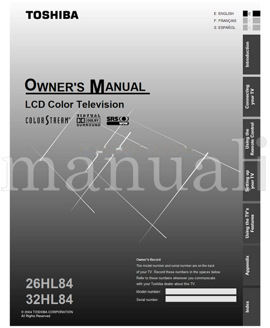 Toshiba 26HL84 32HL84 (68 pages) TV Operating Manual