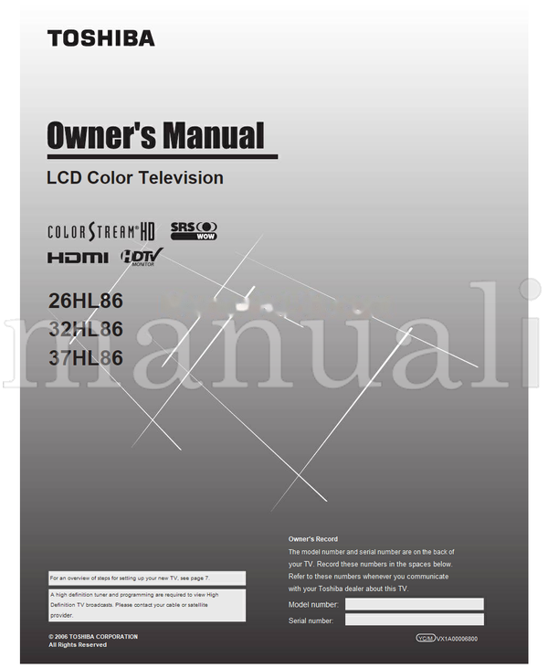 Toshiba 26HL86 32HL86 37HL86 VX1A00006800 (50 pages) TV Operating Manual