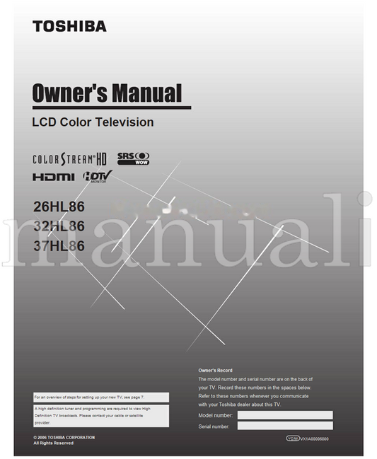 Toshiba 26HL86 32HL86 37HL86 VX1A00006800 (50 pages) TV Operating Manual
