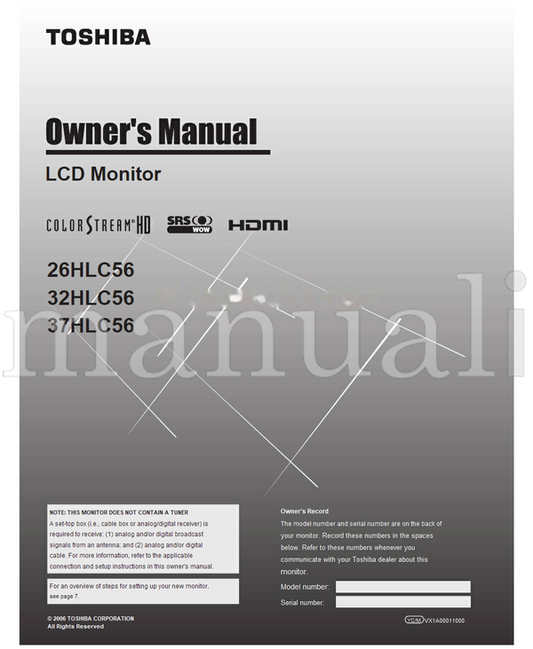 Toshiba 26HLC56 32HLC56 37HLC56 VX1A00011000 (46 pages) TV Operating Manual