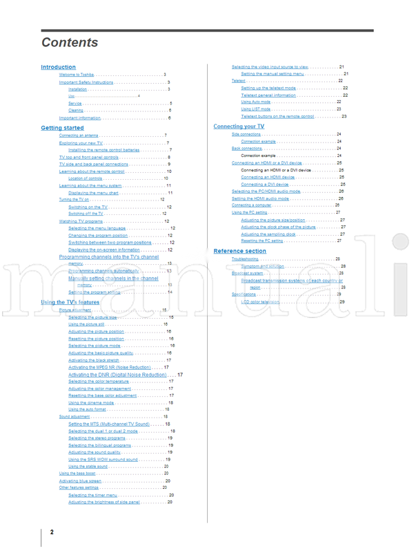 Toshiba 26WL66A 26WL66E 26WL66T VX1A00009300 (32 pages) TV Operating Manual
