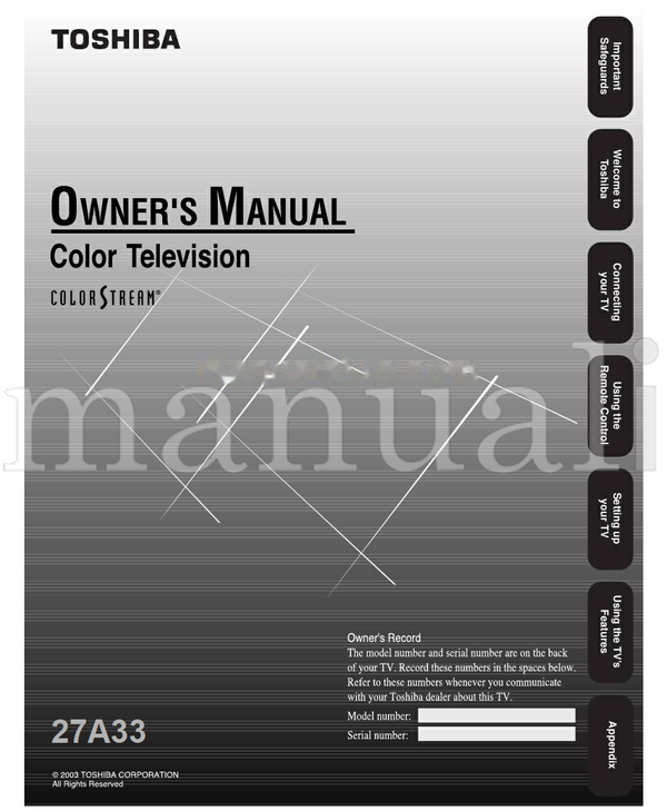 Toshiba 27A33 (32 pages) TV Operating Manual