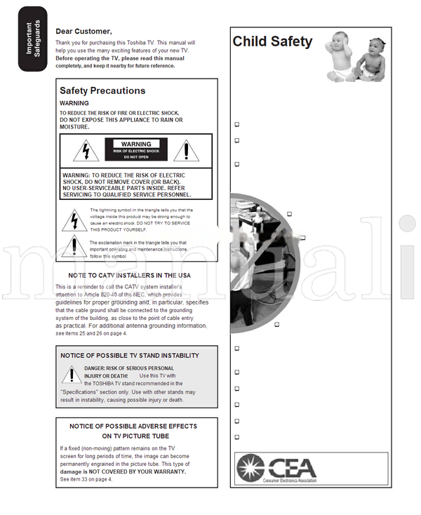 Toshiba 27A33 (32 pages) TV Operating Manual