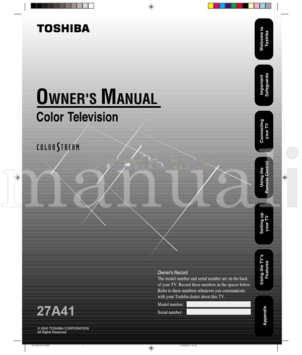 Toshiba 27A41 3K10601B (32 pages) TV Operating Manual