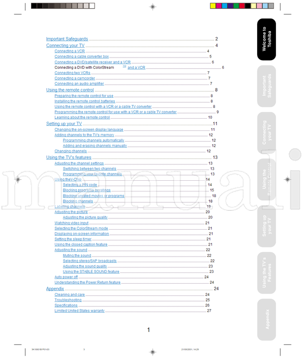 Toshiba 27A41 3K10601B (32 pages) TV Operating Manual