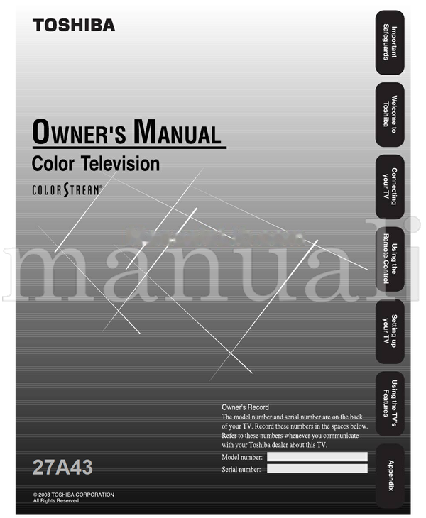 Toshiba 27A43 (72 pages) TV Operating Manual