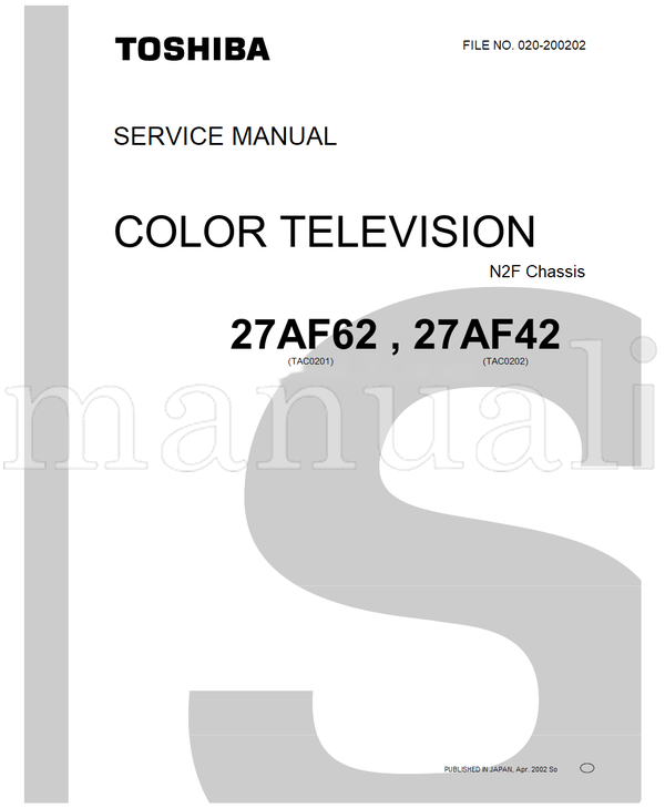 Toshiba 020-200202 27AF62 27AF42 (38 pages) TV Service Manual