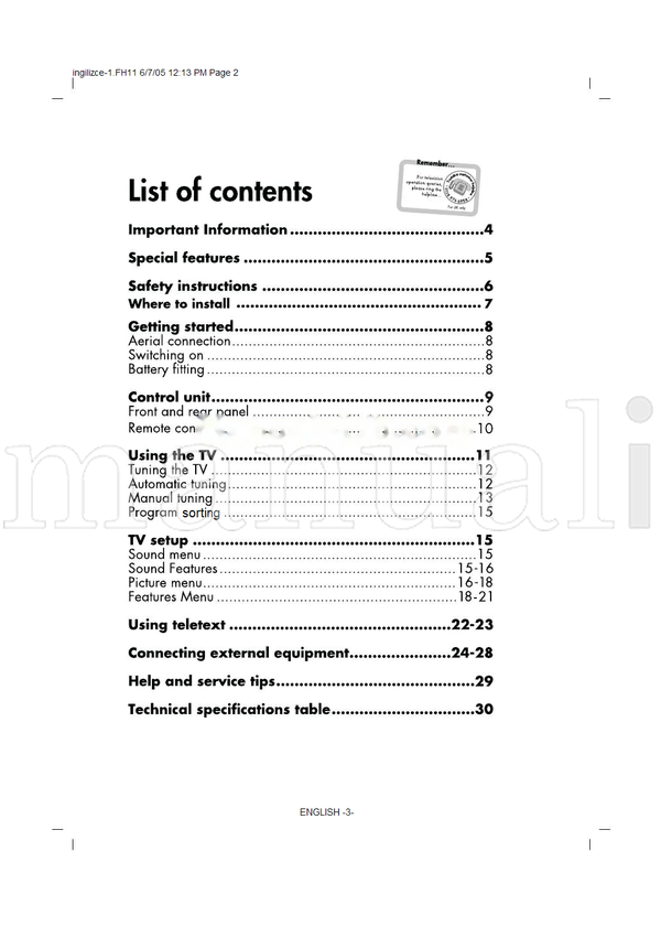 Toshiba 27WL46 Series (29 pages) TV Operating Manual