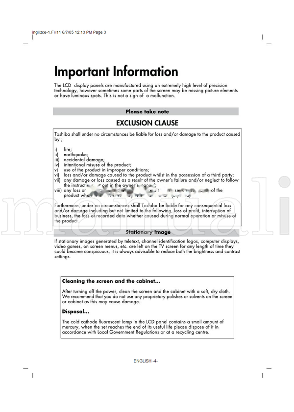 Toshiba 27WL46 Series (29 pages) TV Operating Manual