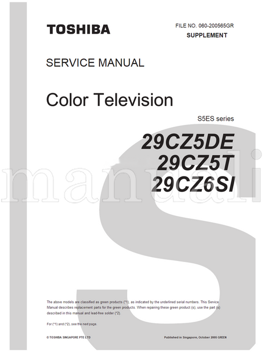 Toshiba 060-200565GR 29CZ5DE 29CZ5T 29CZ6SI (50 pages) TV Service Manual