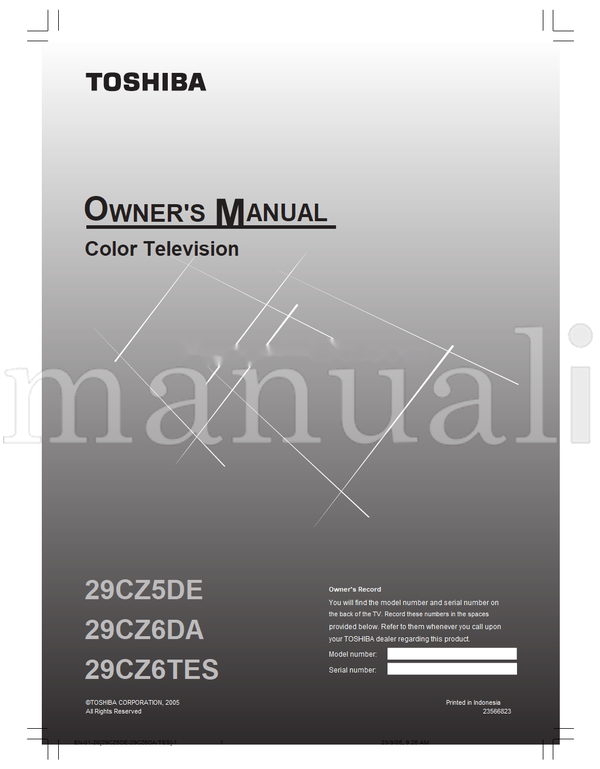 Toshiba 29CZ5DE 29CZ6DA 29CZ6TES 23566823 (20 pages) TV Operating Manual