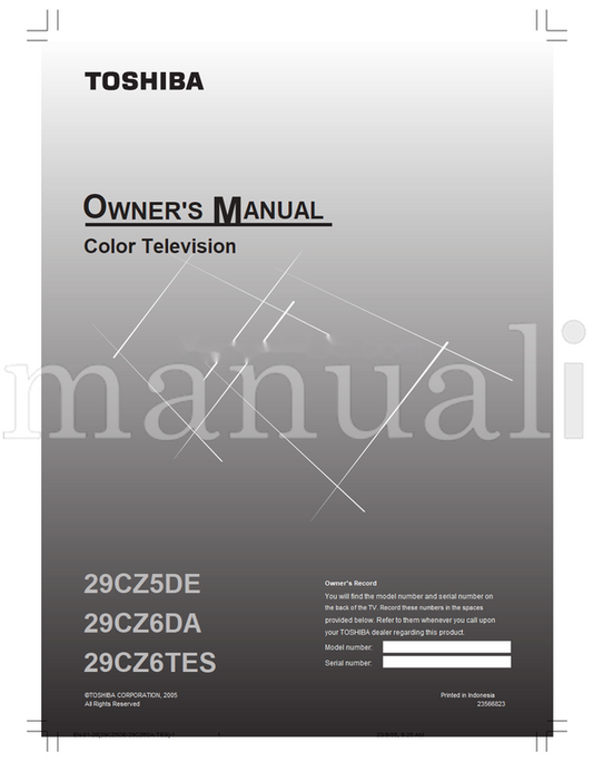 Toshiba 29CZ5DE 29CZ6DA 29CZ6TES 23566823 (20 pages) TV Operating Manual