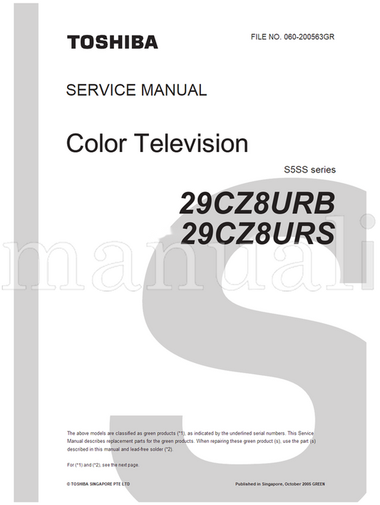 Toshiba 29CZ8URB 29CZ8URS 060-200563GR (70 pages) TV Service Manual