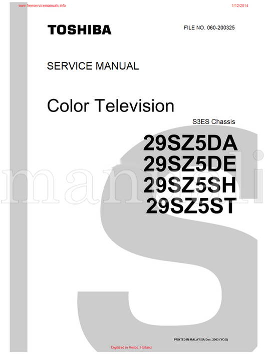 Toshiba 29SZ5DA 29SZ5DE 29SZ5SH 29SZ5ST 060-200325 (49 pages) TV Service Manual