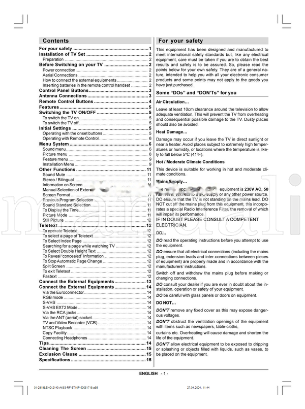 Toshiba 29VH36 (16 pages) TV Operating Manual