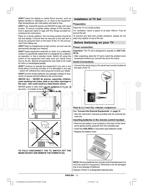 Toshiba 29VH36 (16 pages) TV Operating Manual