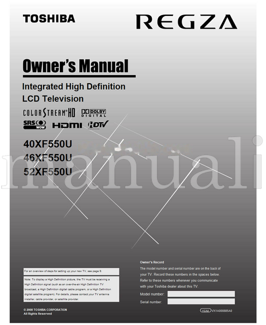 Toshiba 40XF550U 46XF550U 52XF550U VX1A000885A0 (74 pages) TV Operating Manual