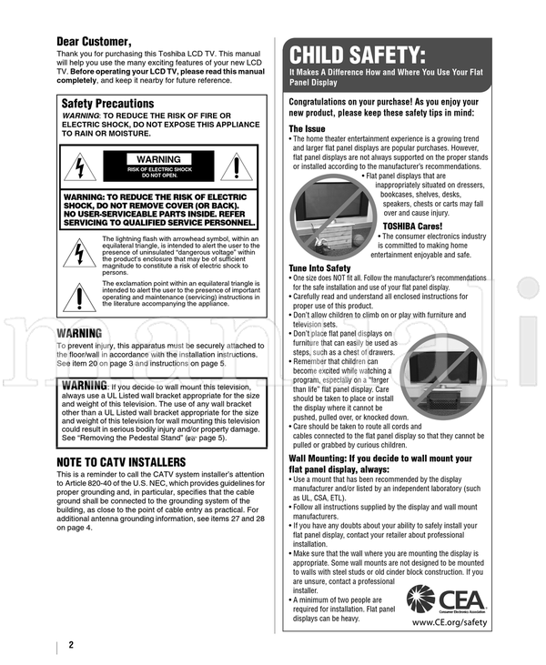 Toshiba 40XF550U 46XF550U 52XF550U VX1A000885A0 (74 pages) TV Operating Manual