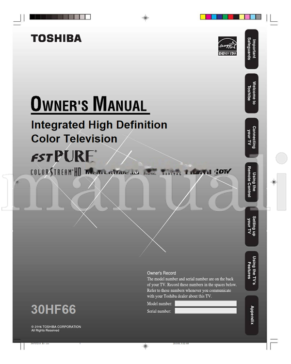 Toshiba 30HF66 3W70721AEncov (88 pages) TV Operating Manual