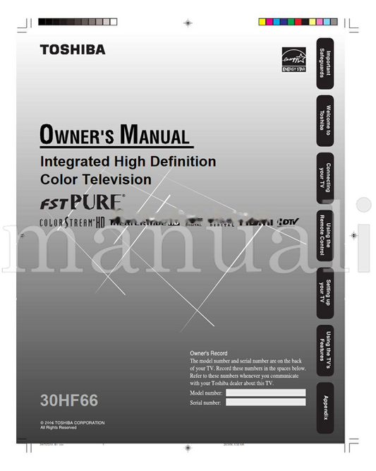 Toshiba 30HF66 3W70721AEncov (88 pages) TV Operating Manual