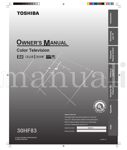 Toshiba 30HF83 23566176 (60 pages) TV Operating Manual
