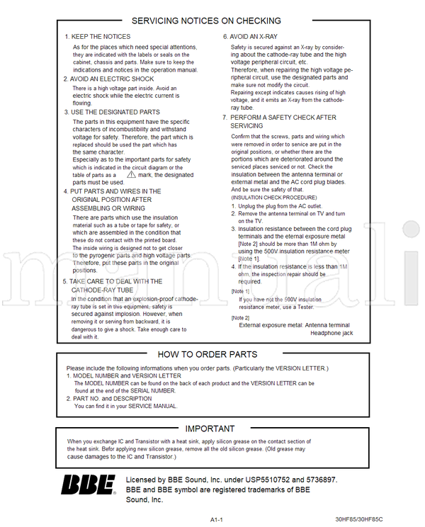 Toshiba 050-200510 30HF85 30HF85C (85 pages) TV Service Manual