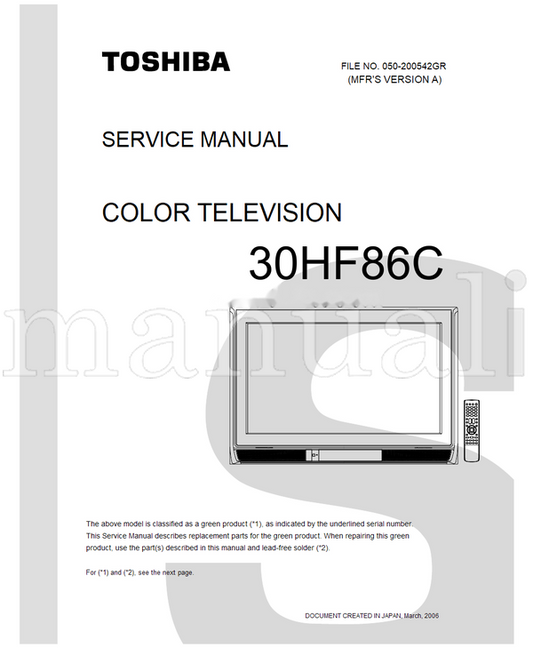 Toshiba 050-200542GR 30HF86C (68 pages) TV Service Manual